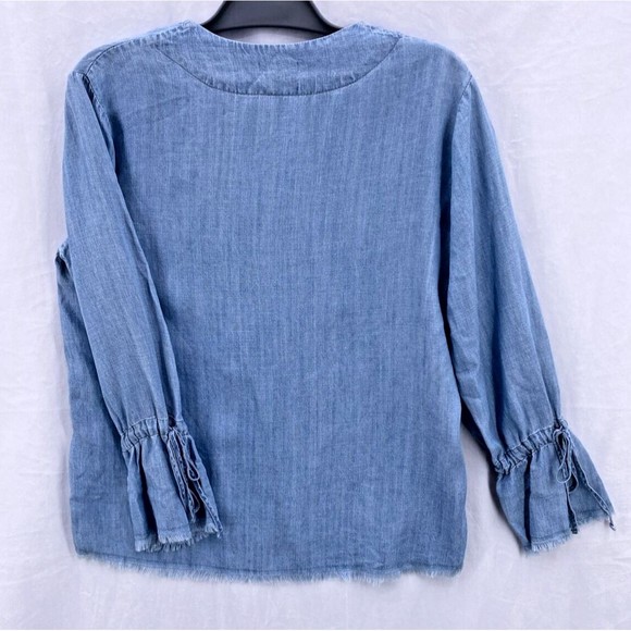 Rails Zimi Top Womens S Blue Linen Blend Chambray Long Sleeves Tie Flare Cuffs - Picture 8 of 13